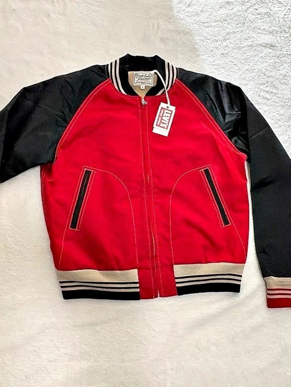 Levi'Small Vintage Clothing Climate Sealed Crying Cat Bomber Jacket Red &